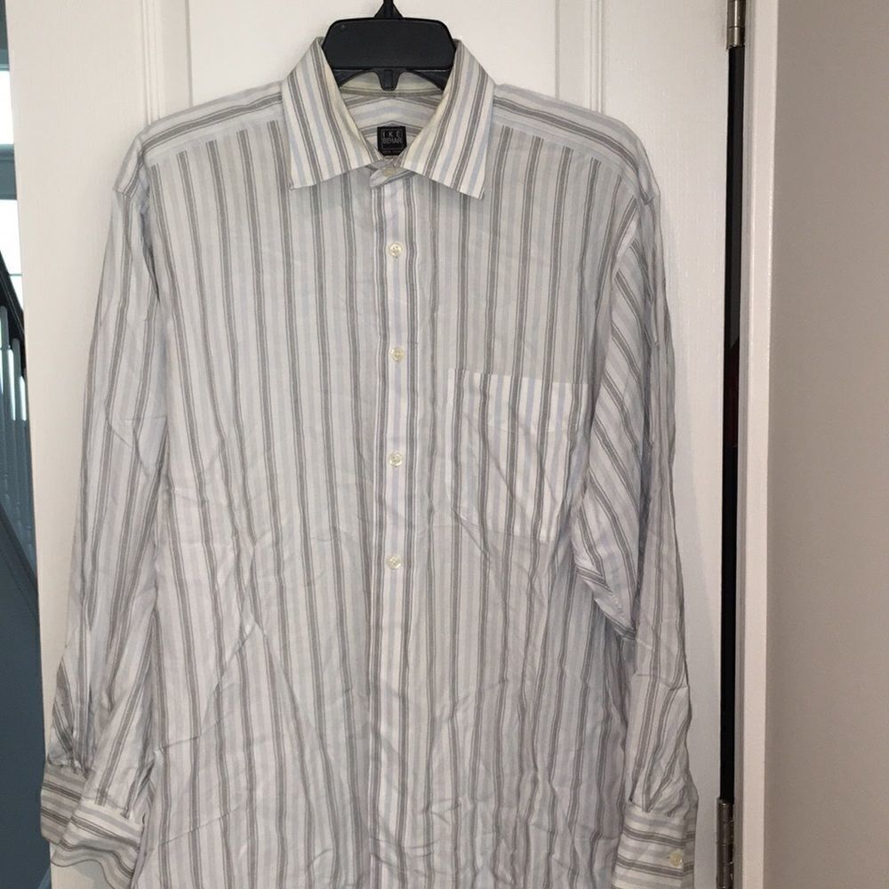 Ike Behar New York Blue Gray stripe shirt 16 x 33